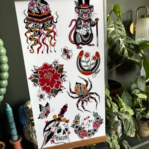 Trad tattoo design print with hanger